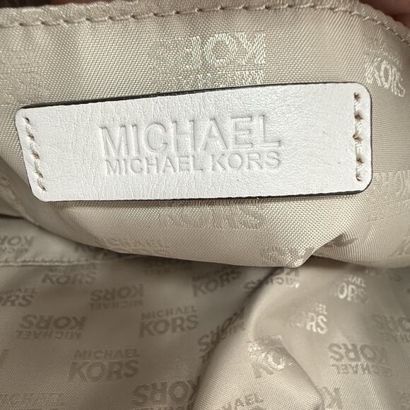 Michael Kors Astor Large Studded Genuine Pebbled Leather Tote Bag Purse Vanilla - Picture 12 of 16